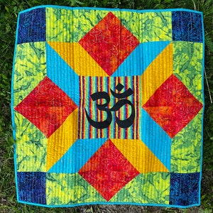 Modern Aum (Om) Wall Quilt - Batik & Other Fabrics - About 30&quot; square - Wall Hanging - Yoga Quilt