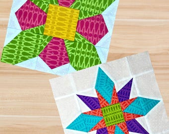Two Star Foundation Paper Piecing Quilt Block Patterns - PDF - 4 sizes for each star (finished 3", 6", 9" & 12") - FPP - Digital Download