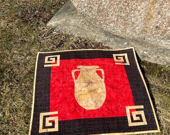 Roman Amphora Mosaic Wall Quilt/Table Topper - About 20" x 20" - Machine Pieced and Quilted - Batik Fabric