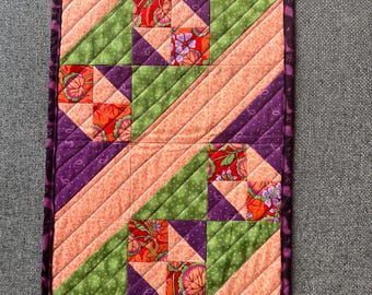 Bright Table Runner/Wall Quilt/Table Topper - About 12 1/2" x 24" - Machine Pieced and Quilted