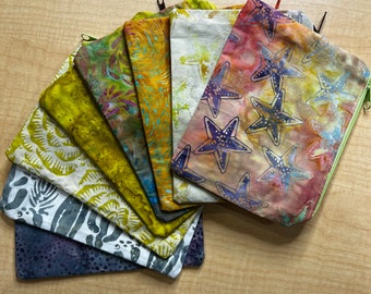 Batik Fabric Lined Zipper Pouch / Purse Makeup Pouch / Zipper Bag / Cosmetic Bag / Handmade / Appx. 7 3/4" x 6"