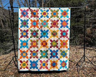 Blooming Garden - PAPER Version of Pattern - Quilt Pattern - Intermediate Level - Instructions for 2 sizes (Throw & Twin)