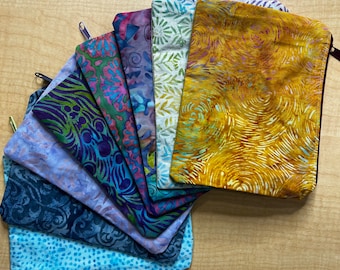 Batik Fabric Lined Zipper Pouch / Purse Makeup Pouch / Zipper Bag / Cosmetic Bag / Handmade / Appx. 7 3/4" x 6"
