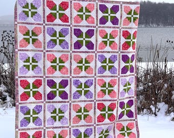 Rosebuds Quilt Pattern- PAPER Version of Pattern - Intermediate Level - 71" x 85" - Twin Size Quilt Pattern