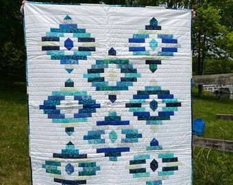 Blue and White Wall Hanging - Wall Quilt - About 38" x 46" with Hanging Sleeve - Scrap Quilt
