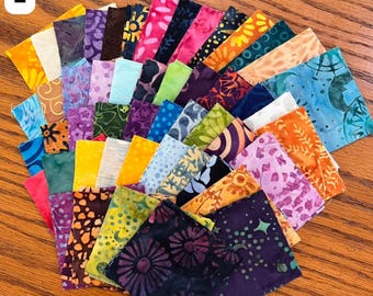 2.5" Batik Fabric Mini Charm Squares - Pack of 200 - (50 different fabrics-4 OF EACH FABRIC) - Ideal for Quilting-100% Cotton-Various Packs