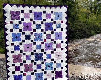 Forget Me Nots Quilt Pattern- PAPER Version of Pattern - Intermediate Level - 60" x 80" - Precut Friendly