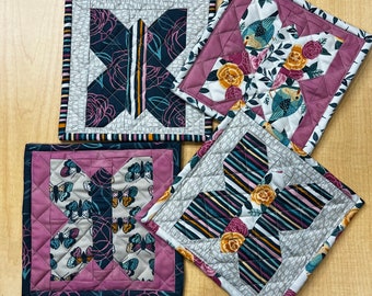 Quilted Butterfly Mug Rug / Large Coaster / Snack Mat / Plant Coaster / Mini Quilt / Coffee Mug Rug / Mug Mat