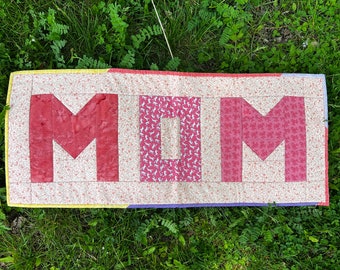 Mom Table Runner/Wall Quilt - About 12" x 30" - Machine Pieced and Quilted