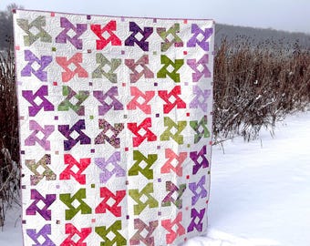 Flower Dance Quilt Pattern- PAPER Version of Pattern - Confident Beginner Level - 61" x 71" - Precut Friendly - Lap/Throw Quilt Size