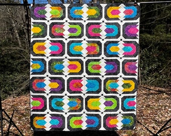 Lotus Blossom - DIGITAL Version of Pattern - Modern Quilt Pattern - Intermediate Level - 59" x 69" Throw Quilt Pattern - Lap Quilt Pattern