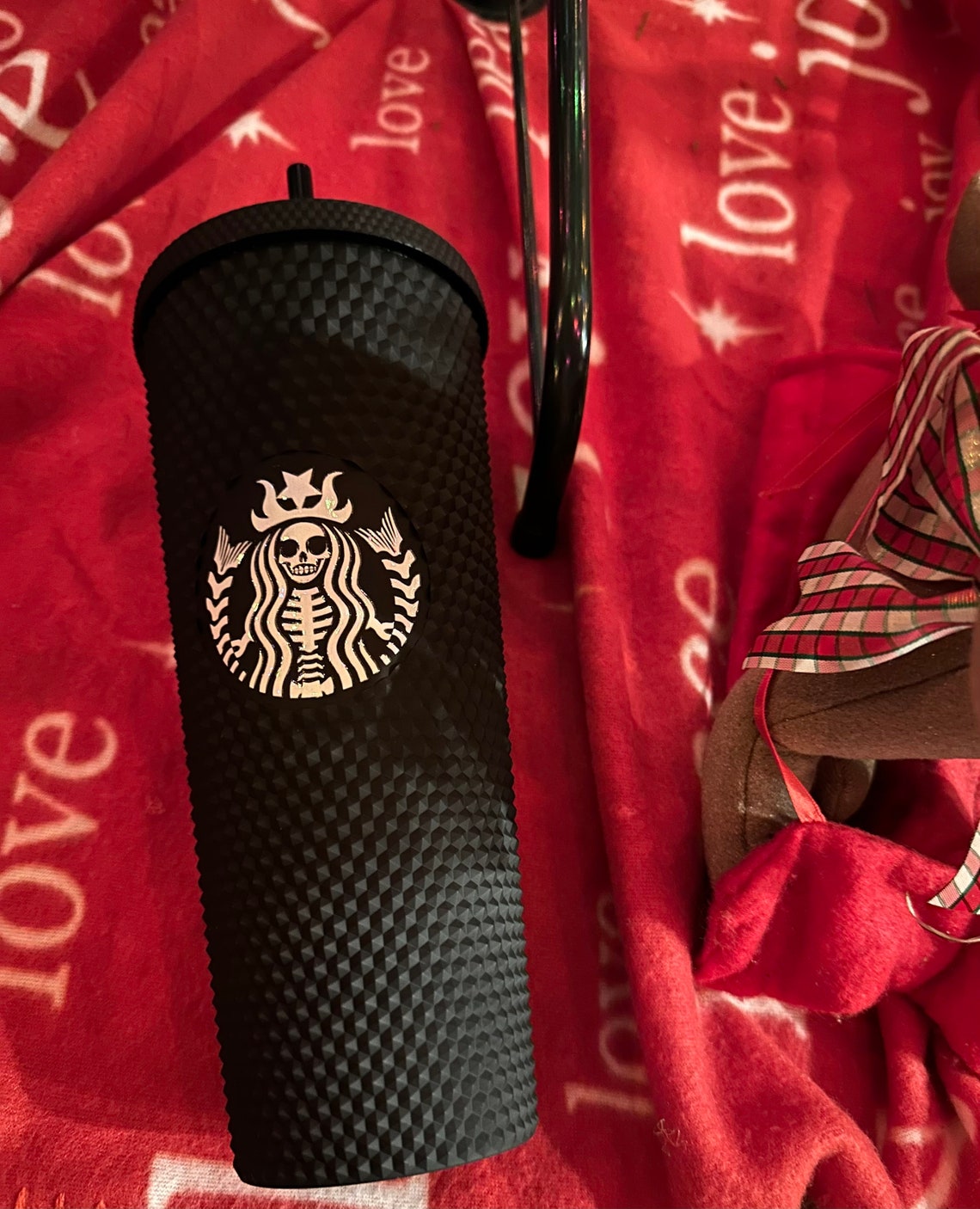 Starbucksinspired Matte Black Studded Tumbler With Skeleton Etsy