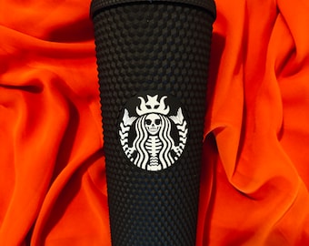 Matte Black Studded Tumbler: Starbucks-Inspired Skeleton Cold Cup