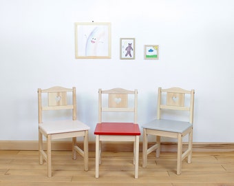 Chaise en bois pour un enfant d'âge préscolaire Bois de hêtre Choix de couleurs. Deux tailles !