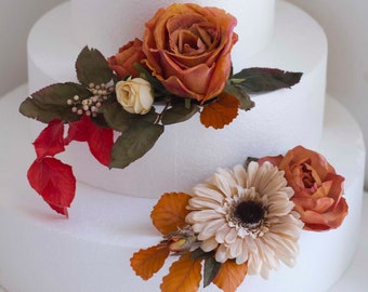 Autumn wedding cake topper, terracotta cake topper, brown cake topper, orange cake topper.