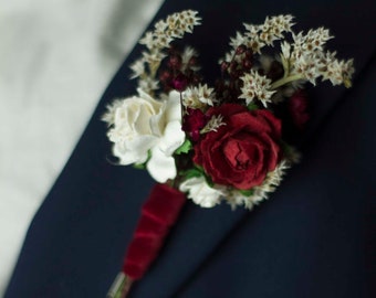 Boutonniere, Wedding boutonniere, Dried flower boutonniere, Faux flower boutonniere, Dried boutonniere, Wedding boutonniere red.