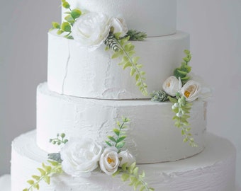 White Flower Wedding Cake Topper Set: Elegant Reusable Artificial Flowers