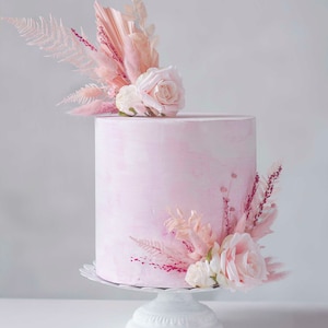 Topper per torta floreale BOHO ROSA BABY, decorazione per battesimo, compleanno e festa nuziale, rosa antico, fiori secchi e artificiali, colori personalizzati