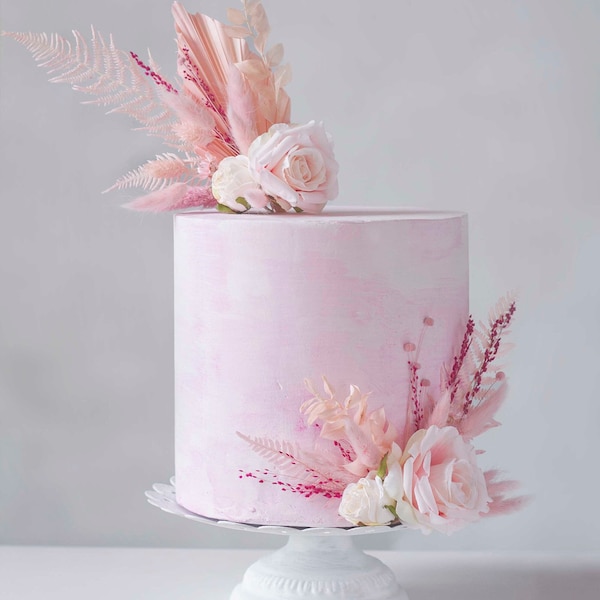 Décoration de gâteau floral bohème rose bébé, décoration de gâteau florale de baptême, décoration de gâteau florale fille, décoration de gâteau d'anniversaire, décoration de gâteau rose poudré