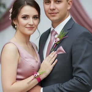 Fuchsia Preserved Flower Corsage & Boutonniere Set: Wedding Prom Flowers