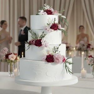Ensemble de décorations pour gâteau de mariage roses bordeaux : décoration florale non comestible
