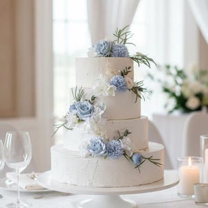 Dusty Blue Floral Wedding Cake Topper: Reusable Artificial Flower Set
