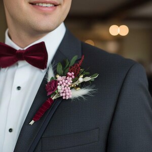 Burgundy Rose Groom Boutonniere: Dusty Rose Wedding Accessory