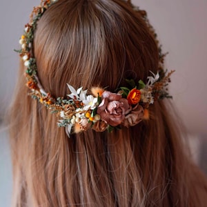 AUTUMN-INSPIRED DRIED &amp; Preserved Flower Bridal Hair Crown: Elegant Fall Tones for Weddings and Special Occasions