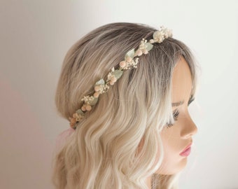 Blush flower crown wedding, simple flower crown, dainty floral crown, bridal flower crown, flower crown adult, flower girl crown.