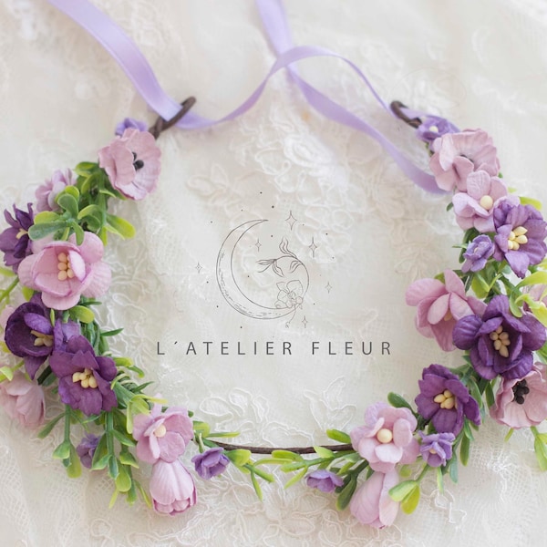 Child flower crown purple, Bridal Flower Crown, Purple Floral Crown, Wedding Flower Crown,  Purple Flower Crown, Rustic Wedding