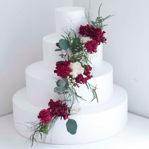 Burgundy Floral Cake Topper: Eucalyptus & Preserved Flowers (3-Piece Set)