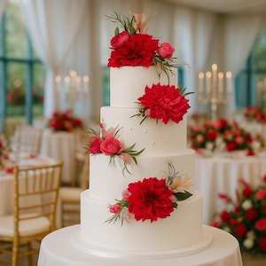 VIVID MAGENTA FLORAL Cake Topper, Fuchsia & Hot Pink Flowers, Stunning Wedding Decor, 4-Piece Set, Large, Striking Blooms, Non-Edible
