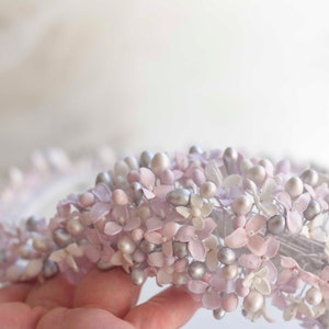 Flower crown for bride in cold porcelain lavender flowers, cold porcelain crown, exclusive and delicate bridal flower crown, silver crown image 2