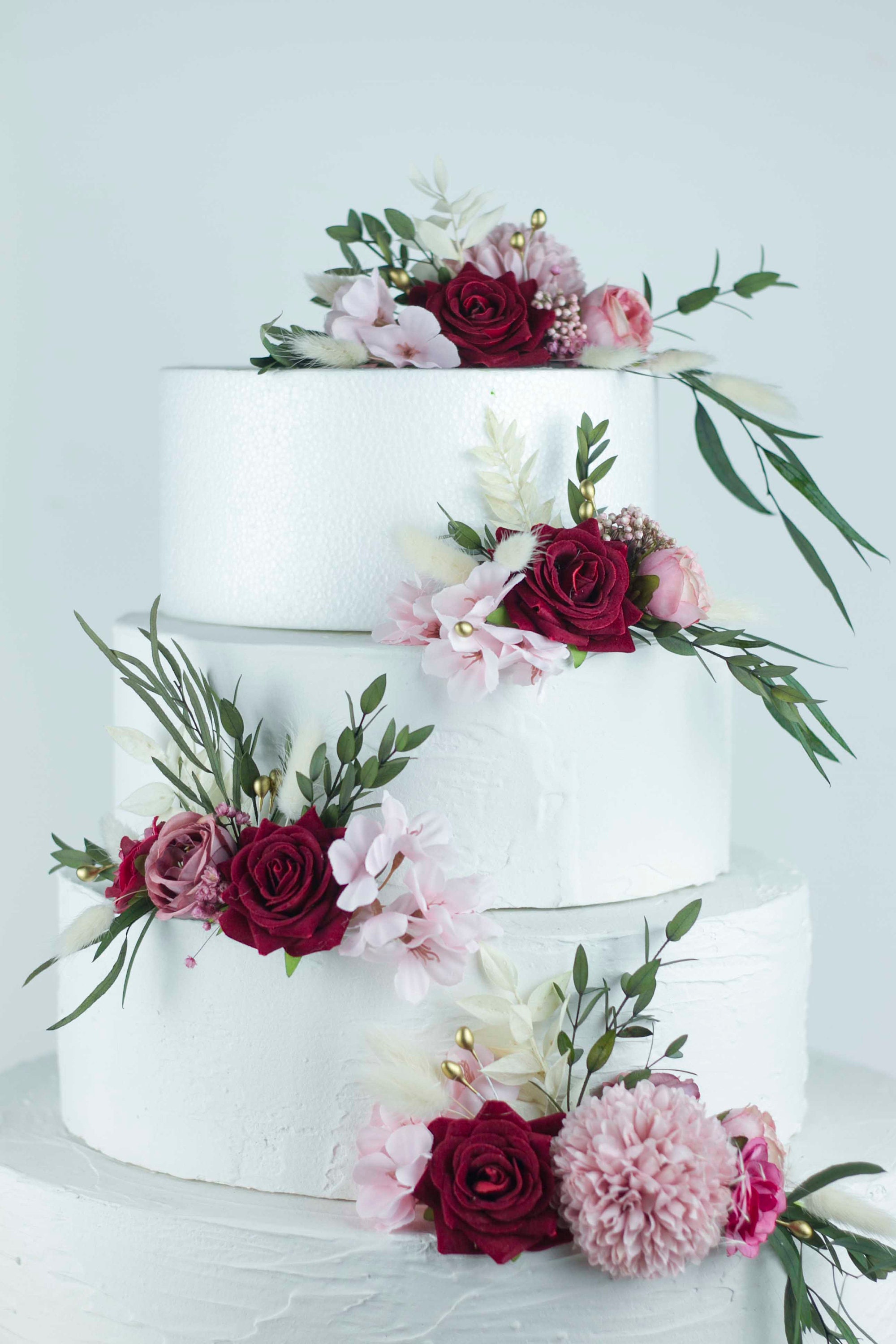 Burgundy Bow and Ruffles Wedding Cake No.W098 - Creative Cakes