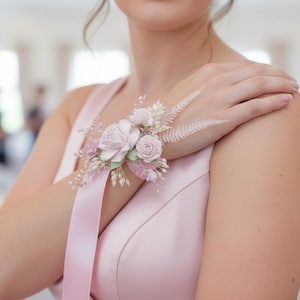 Pastel Pink Floral Corsage: Handmade Blush Wedding Bracelet