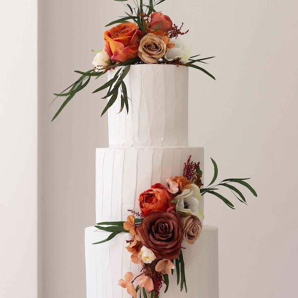 Fleurs de gâteau d'automne topper fleurs de topper de gâteau de mariage d'automne, topper de gâteau floral de mariage, topper de gâteau pour le mariage d'automne gâteau orange de fleur