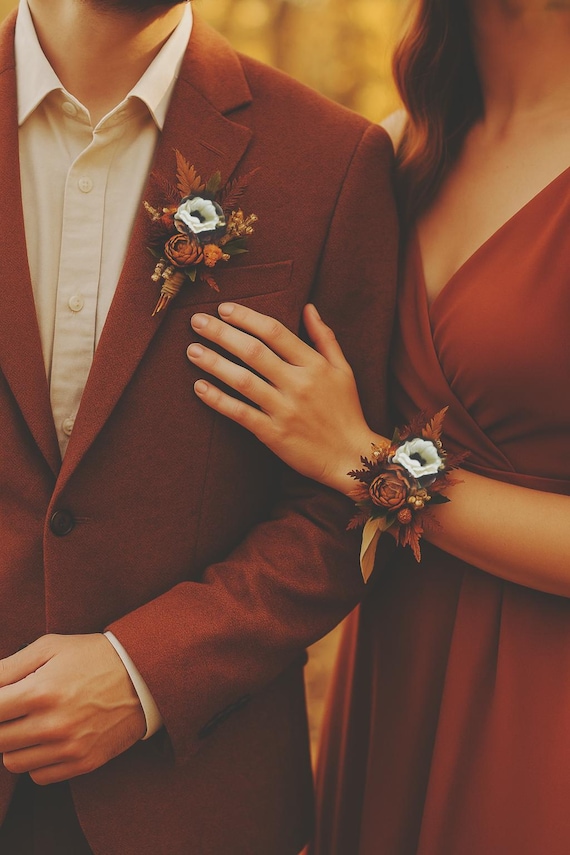 Rust, Orange and Gold Boutonniere & Corsage Set | Fall Wedding Floral  Accessories | Groom, Bridesmaid, Prom - Etsy