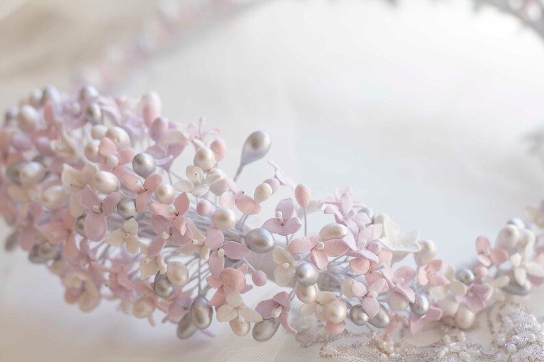 Flower crown for bride in cold porcelain lavender flowers, cold porcelain crown, exclusive and delicate bridal flower crown, silver crown image 5