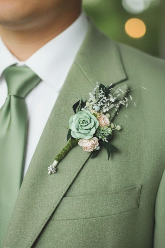 boutonniere for green dress Sage & Blush – Groom, Groomsmen and Rustic Wedding Lapel Pin – Dried, Preserved and Paper Flowers _condition-new-with-tags