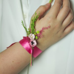 Elegant Fuchsia Corsage with Preserved Flowers for Weddings for bridesmaids & Proms