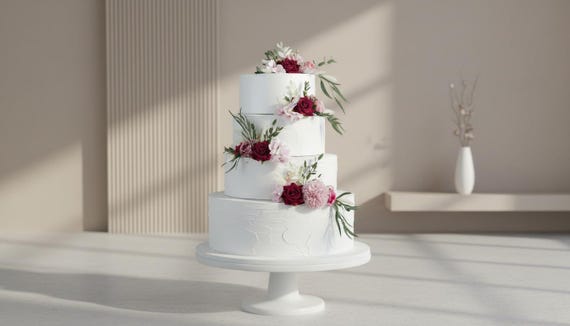 Set di decorazioni floreali per torta nuziale con rose bordeaux: decorazioni floreali non commestibili - Italia