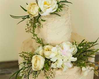 Ivory Flower Wedding Cake Topper: Vintage Rustic Floral Design