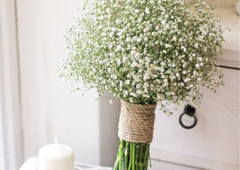 White bridal bouquet, White gypsophila paniculata bridal bouquet, bridesmaid bouquet. image 6