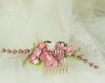 Bridal hair comb hot pink, hair comb, wedding hair comb, bride hair comb, flowers hair comb, pink flowers hai comb.