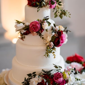 VIVA MAGENTA FLORAL Cake Topper: splendido set da 4 pezzi con fiori artificiali e secchi misti per una decorazione audace della torta nuziale