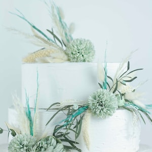 Mint Floral Cake Topper: Water Green Wedding Decor, Reusable