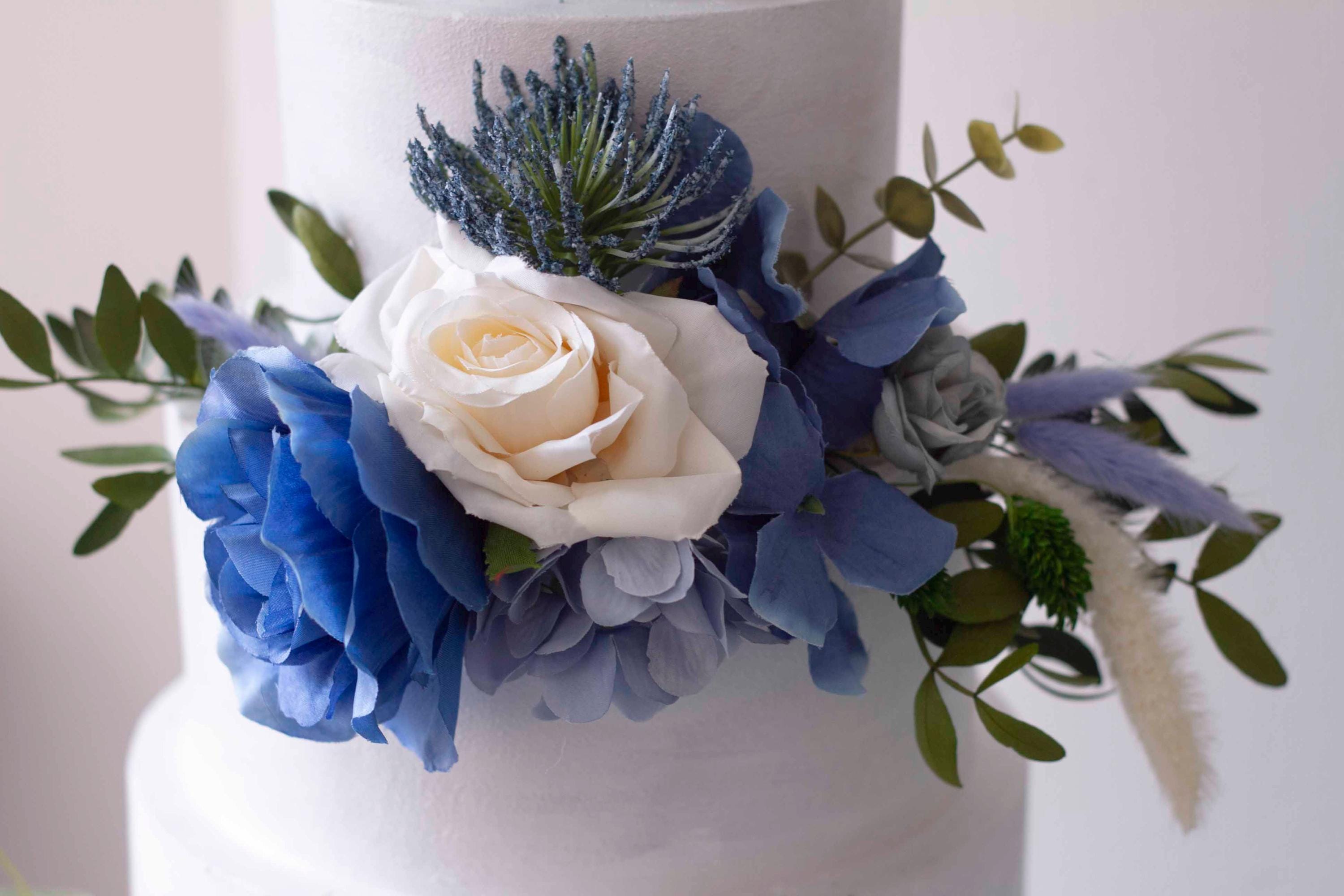 Royal Blue Floral Cake Topper Set: Elegant Wedding Decoration (4-piece ...