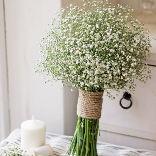 Wit bruidsboeket, Wit gypsophila paniculata bruidsboeket, bruidsmeisjesboeket.