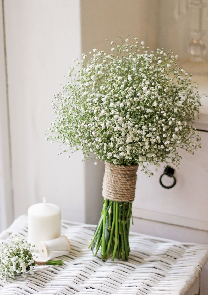 White bridal bouquet, White gypsophila paniculata bridal bouquet, bridesmaid bouquet. image 1