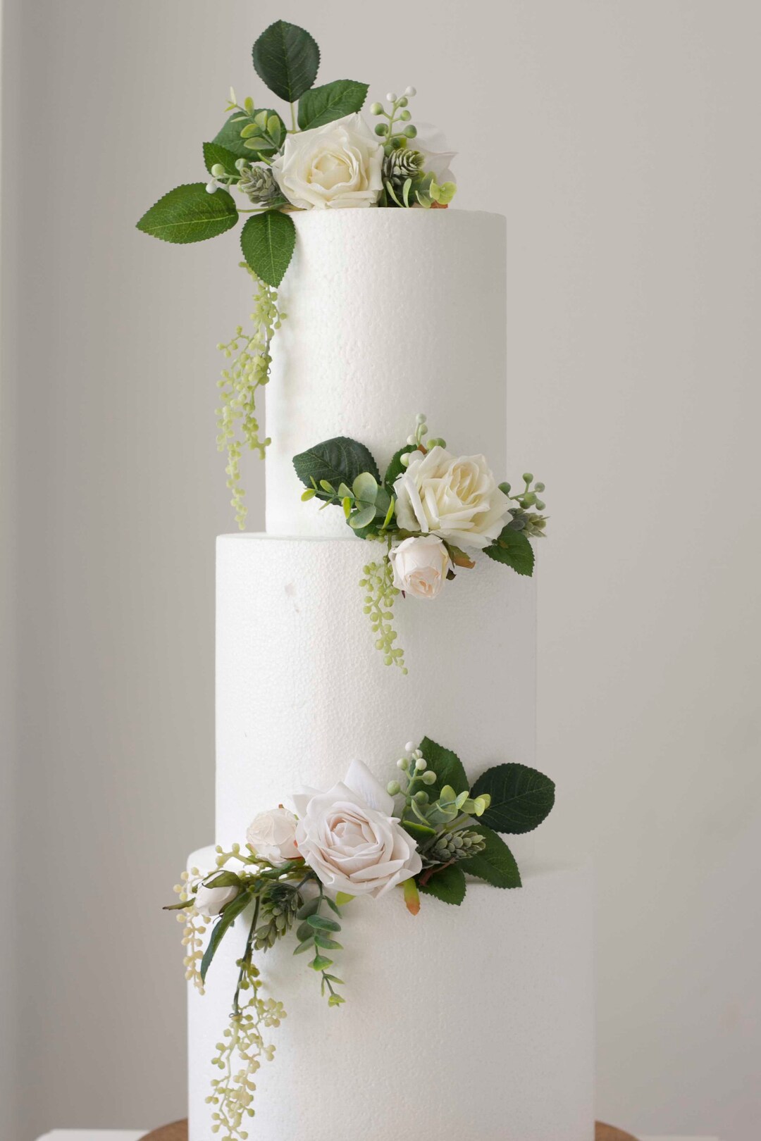 Wedding Cake Topper Green & White, Flowers Wedding Cake Topper, Dusty